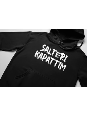 Swozz Unisex Şalteri Kapattım Yazılı Pamuklu Oversize Siyah Sweatshirt