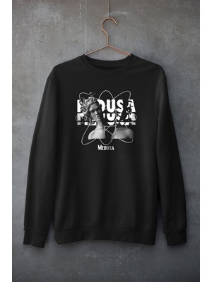 Swozz Medusa Baskılı Pamuklu Oversize Yoğun Şardonlu Kalın Siyah Sweatshirt Hoodie