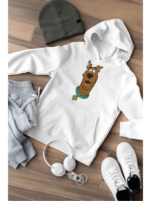 Swozz Scooby Doo Baskılı Beyaz Kalın Kumaş Unisex Sweatshirt Hoodie