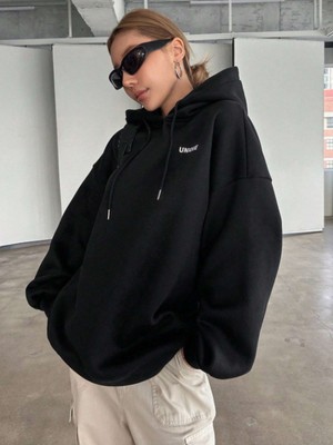 Swozz Unique Eşsiz Yazılı Ön ve Sırt Baskılı Kadın Sweatshirt Hoodie