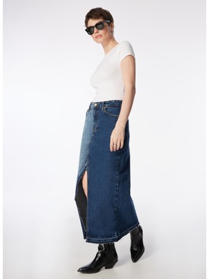 Lee Cooper Yüksek Bel Mavi Kadın Midi Etek 242 Lcf 126002 Rays Denım