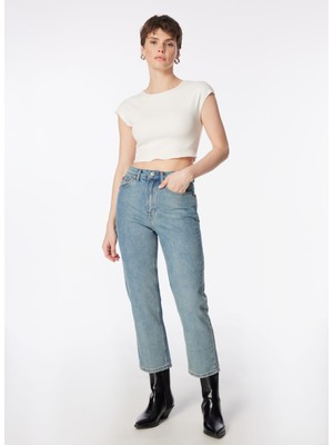 Lee Cooper Yüksek Bel Geniş Paça Straight Açık Mavi Kadın Denim Pantolon 242 Lcf 121017 Clara Blue Lıght