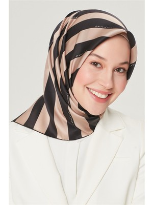 Armine Twill Ipek Eşarp Siyah, Bej 8504-03
