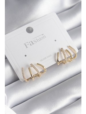 Stil Love Pirinç Gümüş Renk Zirkon Taşlı Çatal Model Kadın Küpe