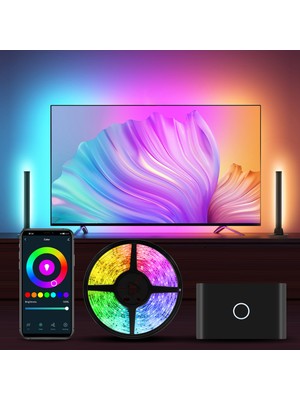 Shine In Home CSG90B, (20-57" Tvler) HDMI Bağlantılı Görüntü ve Ortam Sesi ile Senkronize Tv Arkası Rgbıc LED Işıklandırma Seti (+2 Adet Dekoratif LED Bar) , HDMI Sync Box Pro Set