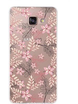 Printify Samsung Galaxy A7 (2016) Uyumlu Kapak Floral Kırmızı Tasarımlı Şeffaf Süper Silikon Kılıf