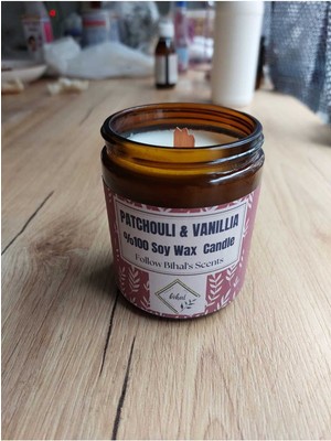 Bihal Paçuli & Vanilya Kokulu  Soya Wax Ahşap Fitil Mum (250ML - 510 Gr)