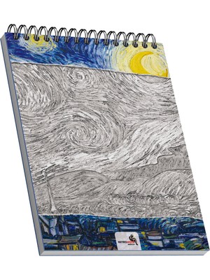 Retronote The Starry Night, Van Gogh 1889, A5 Eskiz Defter I, Çizgisiz, 100 Sayfa, 100 Gram, Beyaz Renk