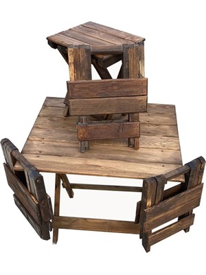 Simillo Home & Living Ceviz Renk Katlanır Masa Tabure