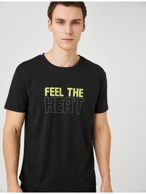 Koton Spor Tişört Slogan Baskılı Bisiklet Yaka Kısa Kollu Nefes Alan Kumaş