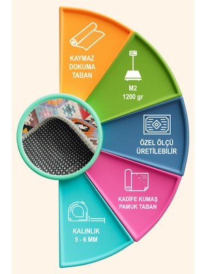 Depoba Afes Kadife Yıkanabilir Kaymaz Pamuk Tabanlı  Kilim Salon Halısı