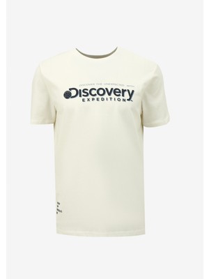 Discovery Expedition Kırık Beyaz Erkek Bisiklet Yaka Baskılı T-Shirt D4SM-TST3273