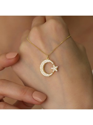 Nox Jewelry 925 Ayar Gümüş Ay Yıldız Kolye