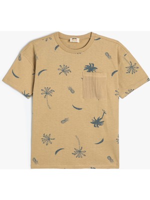 Koton Tişört Palmiye Baskılı Kısa Kollu Bisiklet Yaka Pamuklu