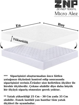 Zeynep Tekstil Mikro Fitted Full Kenar Su Sıvı Geçirmez Yatak Koruyucu Alez Çarşaf Tek Çift Battal