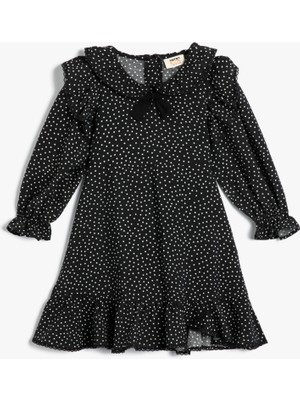 Koton Viskon Elbise Puantiyeli Fırfırlı Kısa Kollu Yuvarlak Yaka