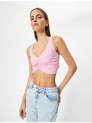 Koton Drapeli V Yaka Crop Üst Kolsuz Slim Fit