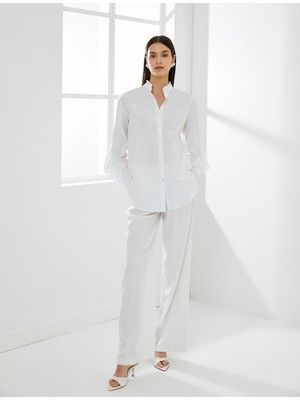 Koton Fisto Gömlek Uzun Kollu Düğmeli Hakim Yaka Fırfırlı Pamuklu