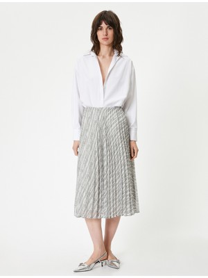 Koton Midi Etek Pileli Beli Lastikli Desenli