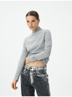 Koton Uzun Kollu Tişört Metalik Dik Yaka Slim Fit