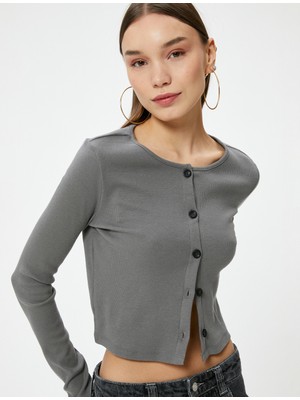 Koton Düğmeli Tişört Uzun Kollu Bisiklet Yaka Slim Fit Pamuklu