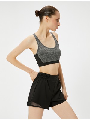 Koton Arkası Pencere Detaylı Sporcu Sütyeni Kaplı Slim Fit U Yaka Parçalı Bloklu