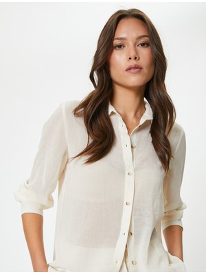 Koton Uzun Kollu Gömlek Dokulu Düğmeli Klasik Yaka