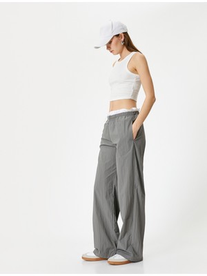 Koton Bol Paça Pantolon Çift Bel Detaylı Bel Lastikli Paraşüt Kumaş Rahat Kalıp