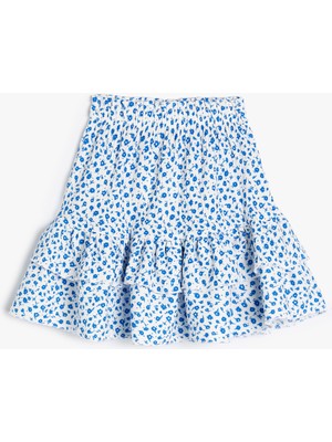 Koton Çiçekli Mini Etek Fırfırlı Katlı Beli Lastikli