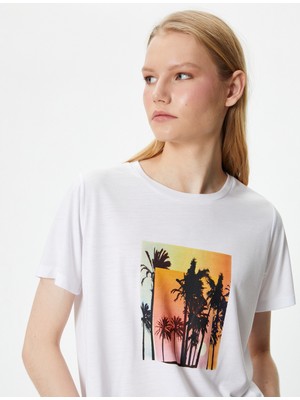 Koton Baskılı Tişört Bisiklet Yaka Kısa Kollu Pamuklu