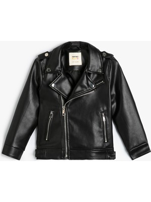 Koton Suni Deri Ceket Fermuarlı Kruvaze Cepli