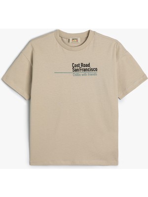 Koton Oversize Kısa Kollu Pamuklu Tişört Erkek Çocuk Slogan Baskılı Günlük Stil