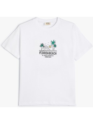 Koton Tişört Florida Şehir Baskılı Kısa Kollu Bisiklet Yaka Pamuklu