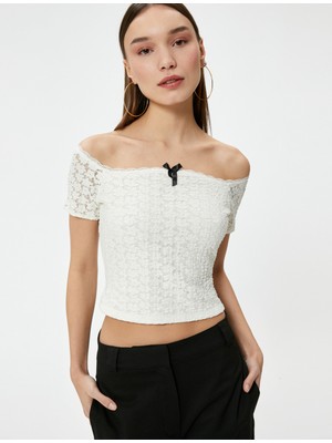 Koton Dantel Madonna Yaka Bluz Fiyonk Detaylı Slim Fit