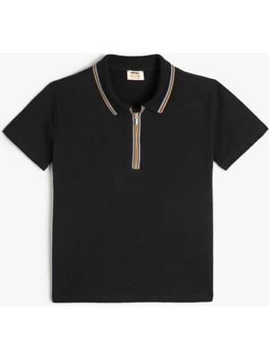 Koton Polo Yaka Tişört Yarım Fermuarlı Kısa Kollu Pamuklu