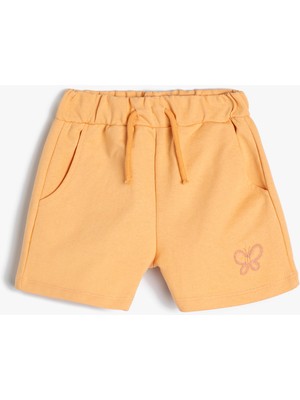 Koton Şort Beli Bağlamalı Lastikli Cepli Kelebek Işleme Detaylı