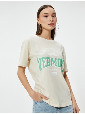 Koton Kolej Tişört Rahat Kalıp Kısa Kollu Bisiklet Yaka Pamuklu