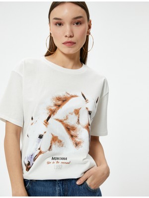 Koton Kısa Kollu Tişört Baskılı Bisiklet Yaka Pamuklu