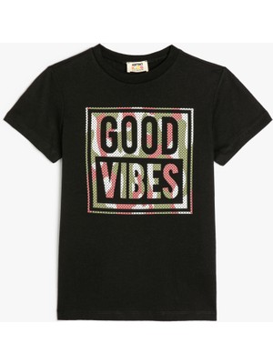 Koton Tişört Slogan Baskılı Kısa Kollu Bisiklet Yaka Pamuklu