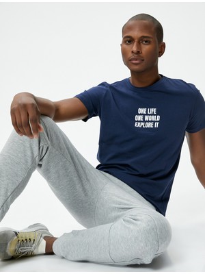 Koton Spor Tişört Slogan Baskılı Bisiklet Yaka Pamuklu