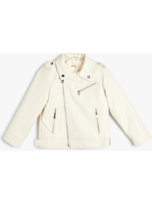 Koton Suni Deri Ceket Fermuarlı Kruvaze Cepli