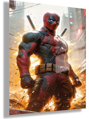 Gaagart Temperli Gerçek Cam Tablo Film Karakteri Deadpool Portresi
