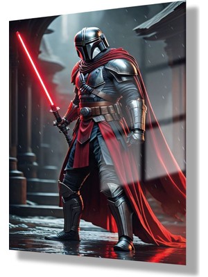 Gaagart Temperli Gerçek Cam Tablo Film Karakteri Mandalorian ve Kılıç