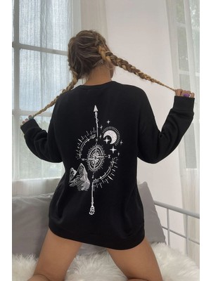 Only Trendwear Unisex Pusula Sırt Baskılı Bisiklet Yaka Sweatshirt