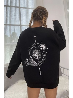 Only Trendwear Unisex Pusula Sırt Baskılı Bisiklet Yaka Sweatshirt