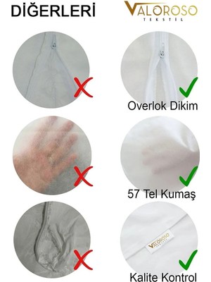 Valoroso Tekstil Pamuklu 50X70 Beyaz Iç Astar 6 Adet, Fermuarlı Yastık Kılıfı, Yastık Şiltesi