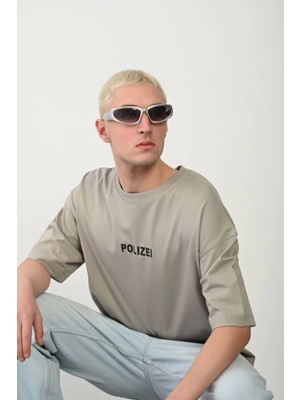 Tarz Yeri Unisex Baskılı Bisiklet Yaka Oversize T-Shirt - Boyalı Gri