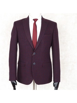 Jan Carlucci Yünlü Erkek Regular Fit Mono Yaka Bordo Drop 4 Tek Ceket
