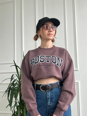 Boston Sloganlı Sweatshirt