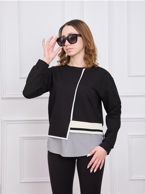 Siyah Parçalı Sweatshirt